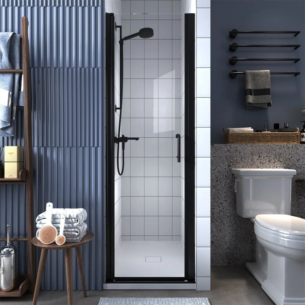 24-25.5 W x 72 H Black Hinged Pivot Clear Glass Shower Door U632