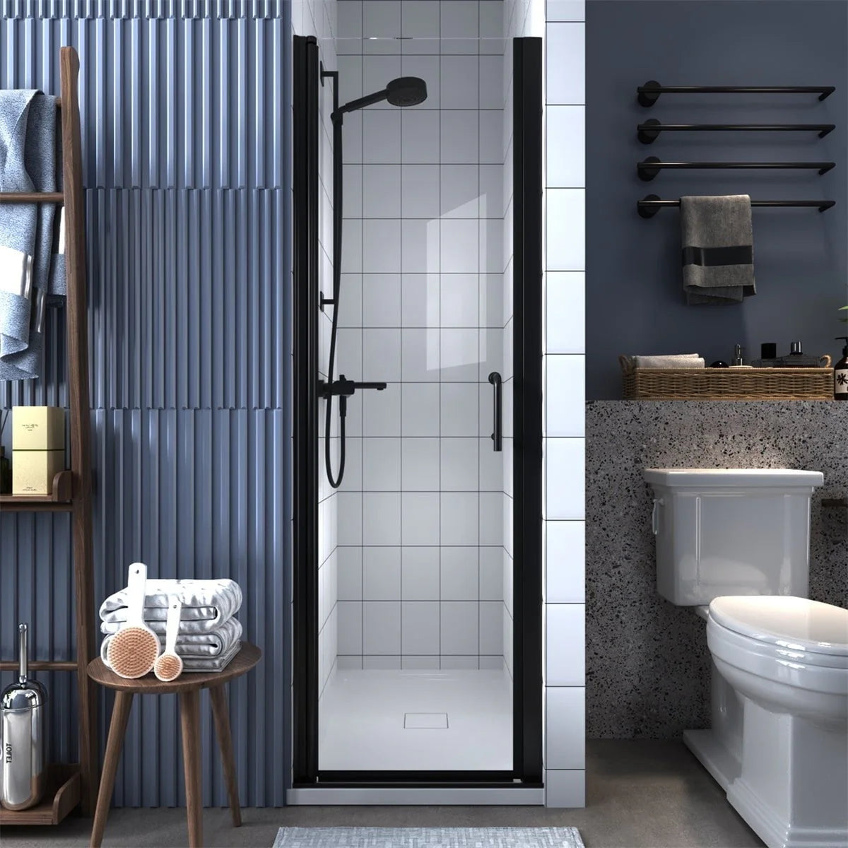 24-25.5 W x 72 H Black Hinged Pivot Clear Glass Shower Door U632