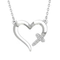 Sterling Silver Diamond Cross Heart Pendant Necklace, 18" X9156