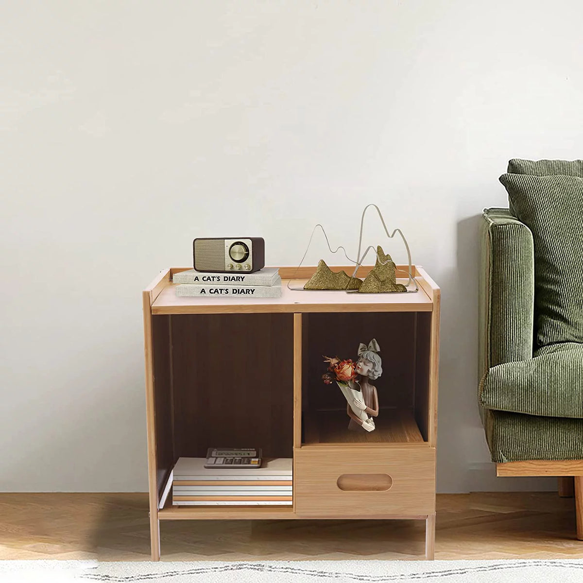 Modern Bamboo Nightstand with 1 Pull-out Drawer K2469