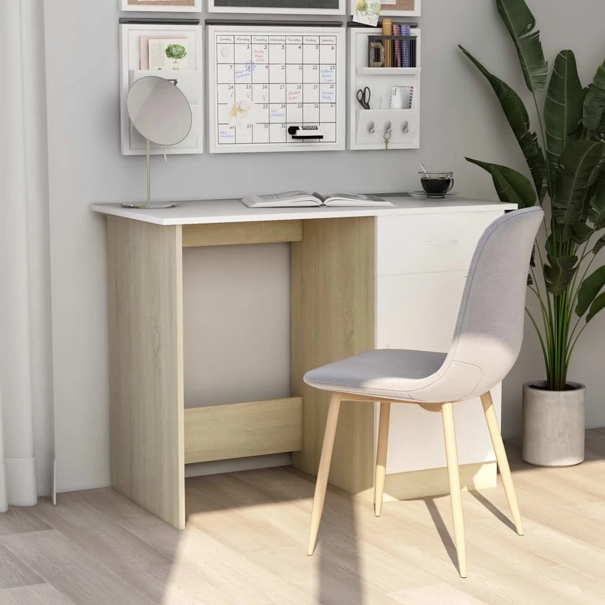 White Computer Desk with Storage Drawer and Door Cabinet W812