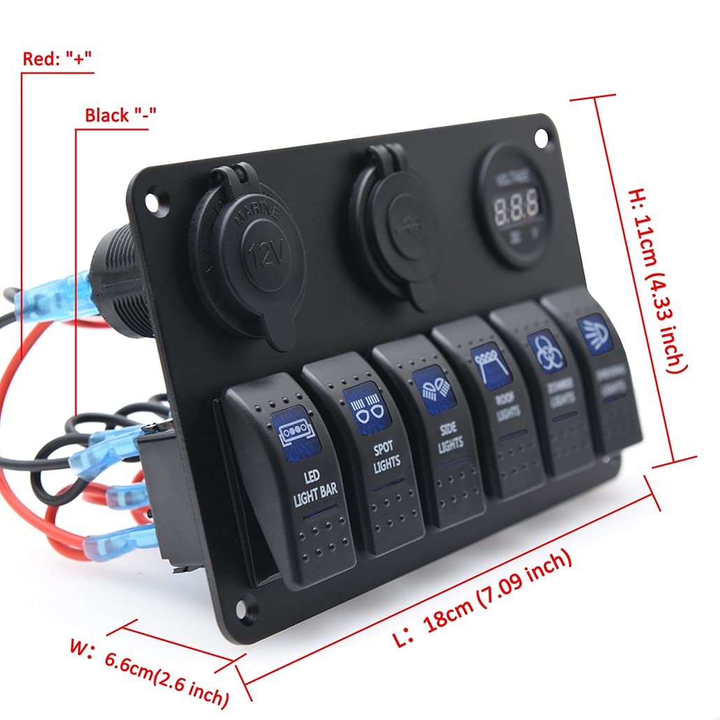 Waterproof Rocker Marine Switch Panel with USB, Blue LED, Pack of 2 W731