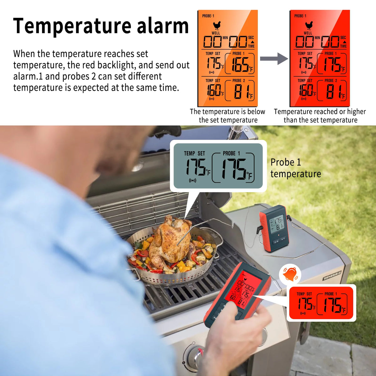 Wireless Digital Meat Thermometer with 2 Probes P3381