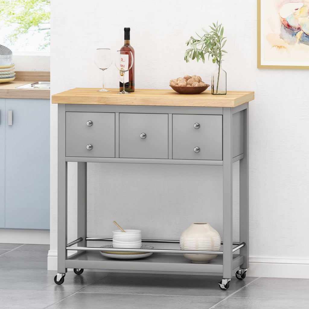 White Natural Kitchen Cart with Wheels N191004