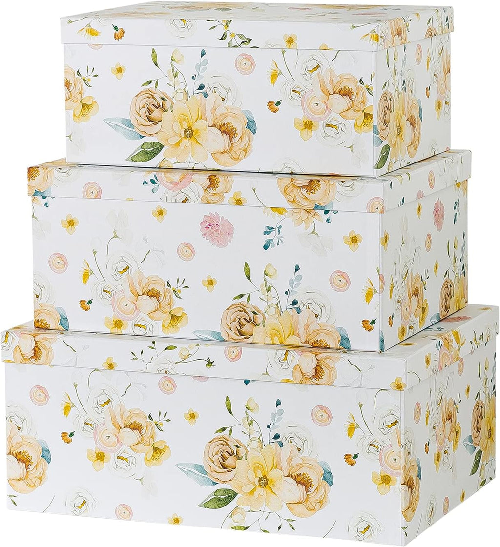 Set of 3 Floral Paperboard Nesting Boxes with Lids F480