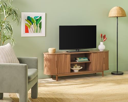 60 Inch Coastal Oak TV Stand with Sliding Doors C9600
