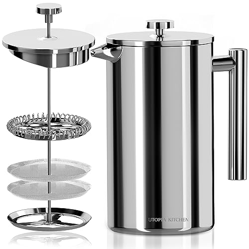 Stainless Steel French Press Coffee Maker 34 Oz with 2 Extra Filters V33699
