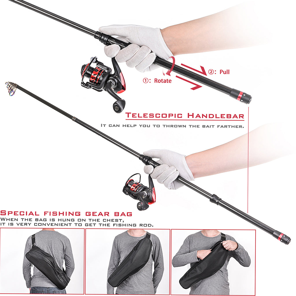 Carbon Fiber Telescopic Rod And Reel Combo With Lures Swivels Kit D5575