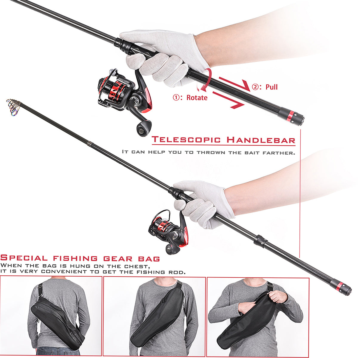 Carbon Fiber Telescopic Rod And Reel Combo With Lures Swivels Kit D5575