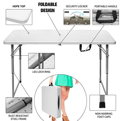 4 Foot Heavy Duty Plastic Folding Table with Carrying Handle I337