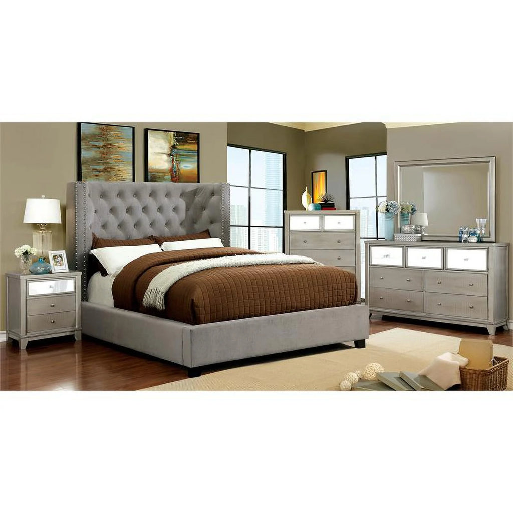 Gray Fabric Wingback California King Bed X201
