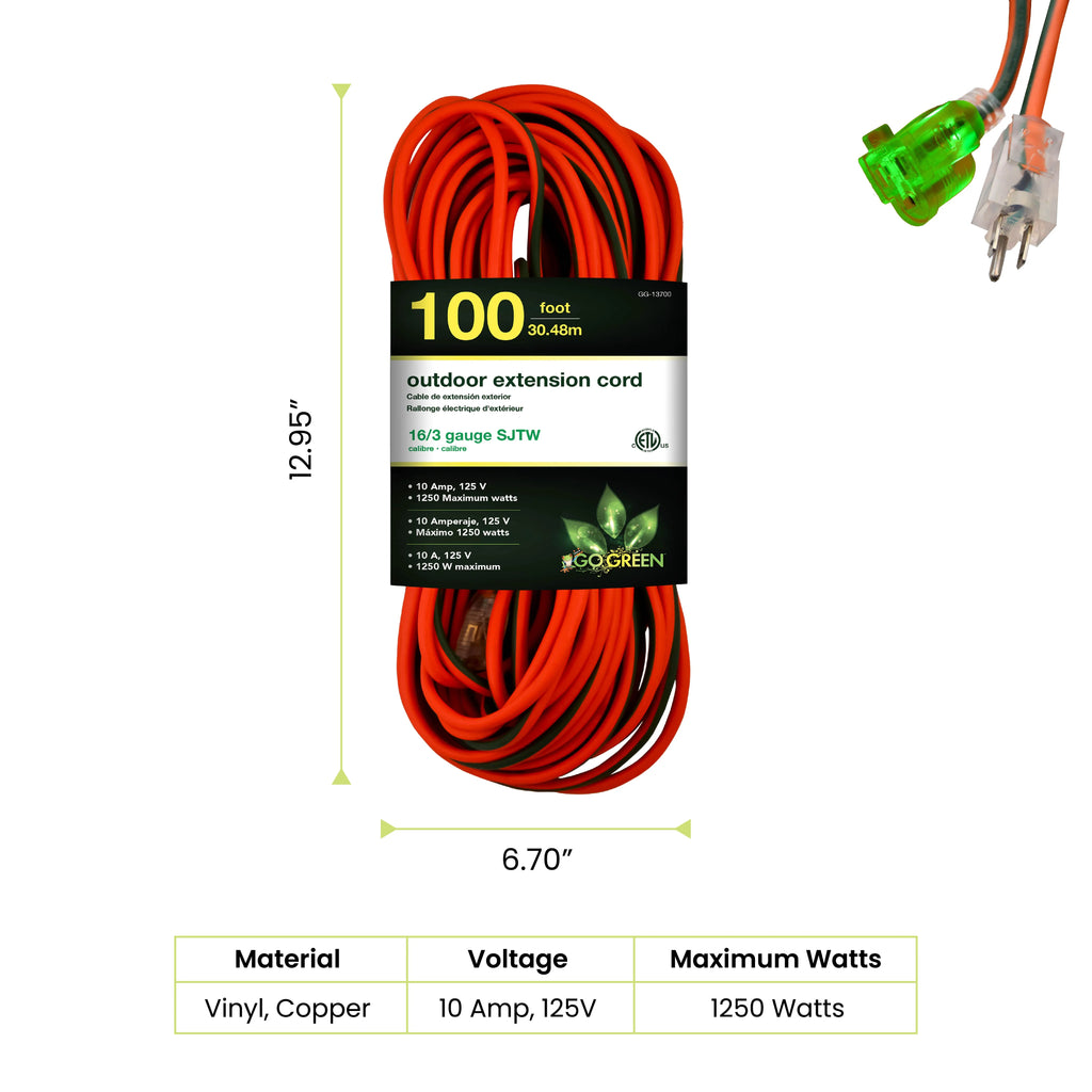 16/3 100 Ft SJTW Outdoor Extension Cord with Lighted End Z4968