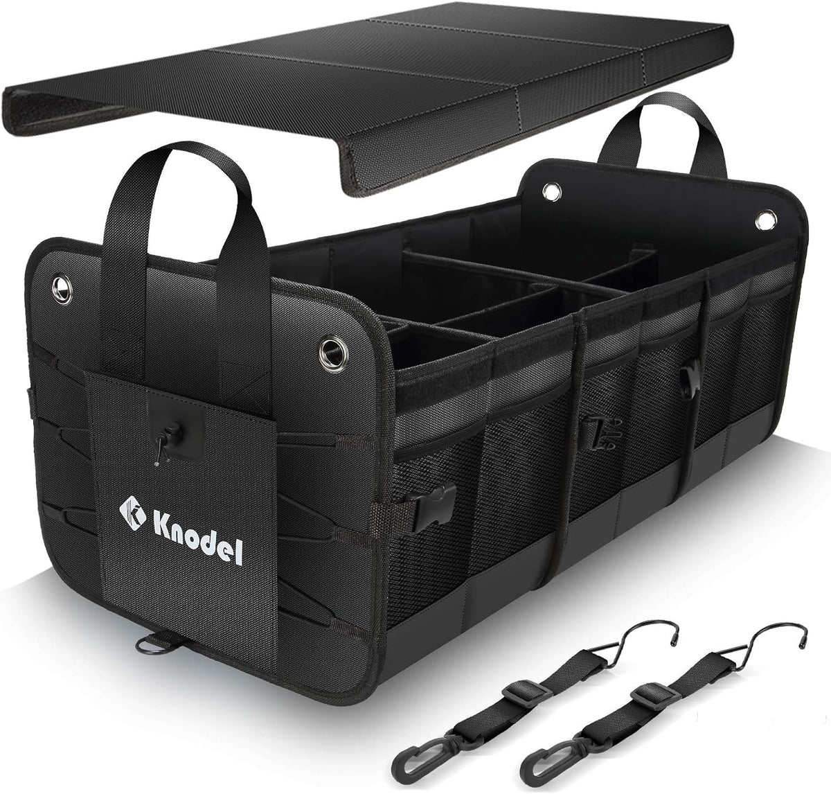 Black Foldable Car Trunk Organizer with Lid, 3 Compartments, Pack of 2 H580610