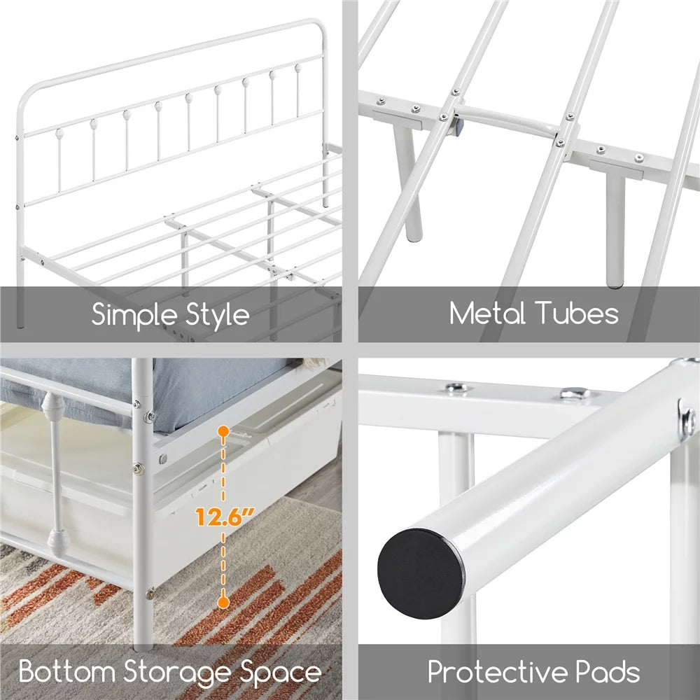 White California King Iron Platform Bed with Headboard and Footboard F745341