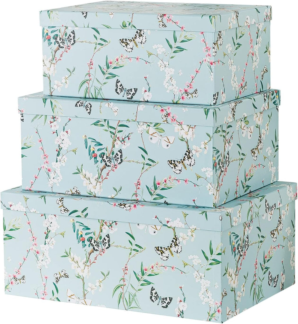 Set of 3 Floral Paperboard Nesting Boxes with Lids F480