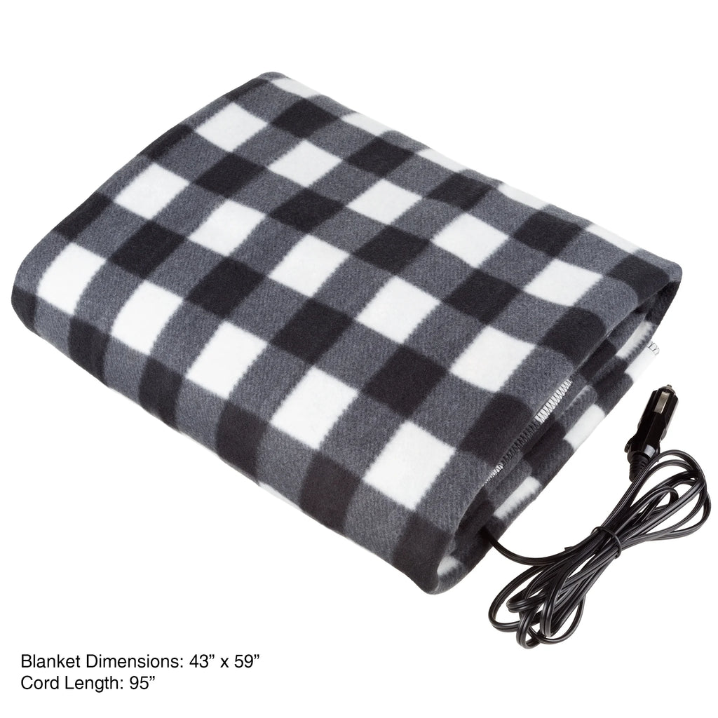 Black and White Heated 12V Polar Fleece Travel Throw A80717