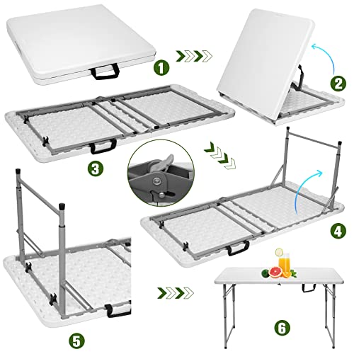 4 Foot Heavy Duty Plastic Folding Table with Carrying Handle I337
