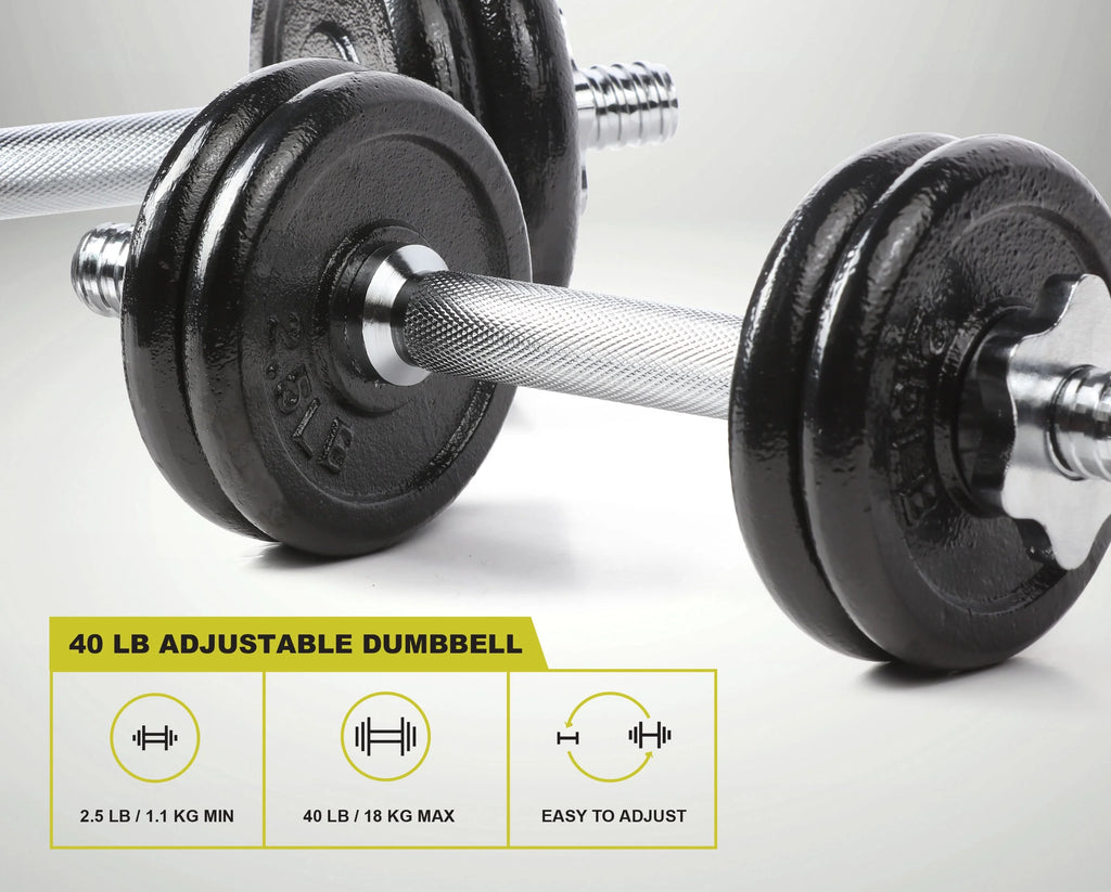 40 lb Adjustable Cast Iron Dumbbell Set with Case T825