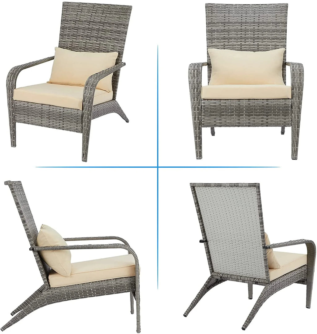 High Back Wicker Outdoor Dining Chairs with Cushion and Pillow in Gray K147078