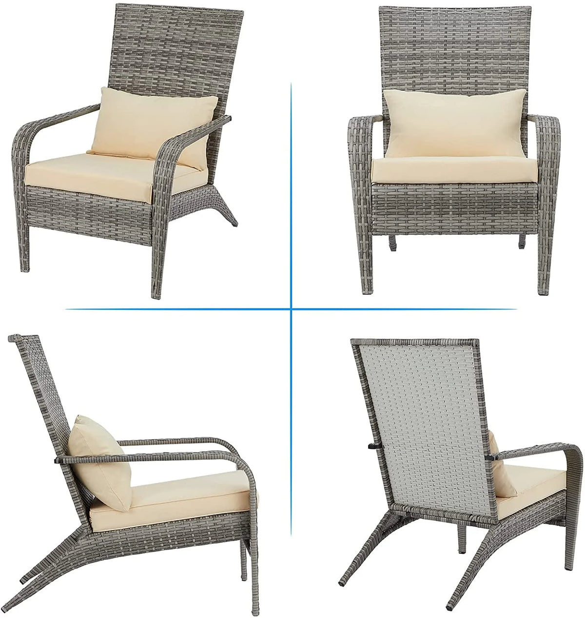 High Back Wicker Outdoor Dining Chairs with Cushion and Pillow in Gray K147078