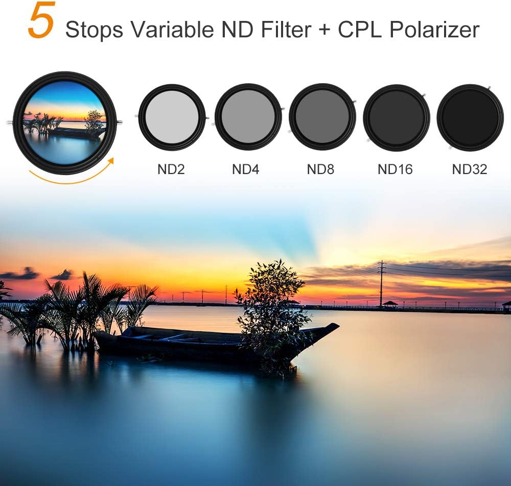58mm Variable Fader ND2-ND32 ND Filter and CPL Circular Polarizing Filter 2 in 1, Pack of 2 K4607