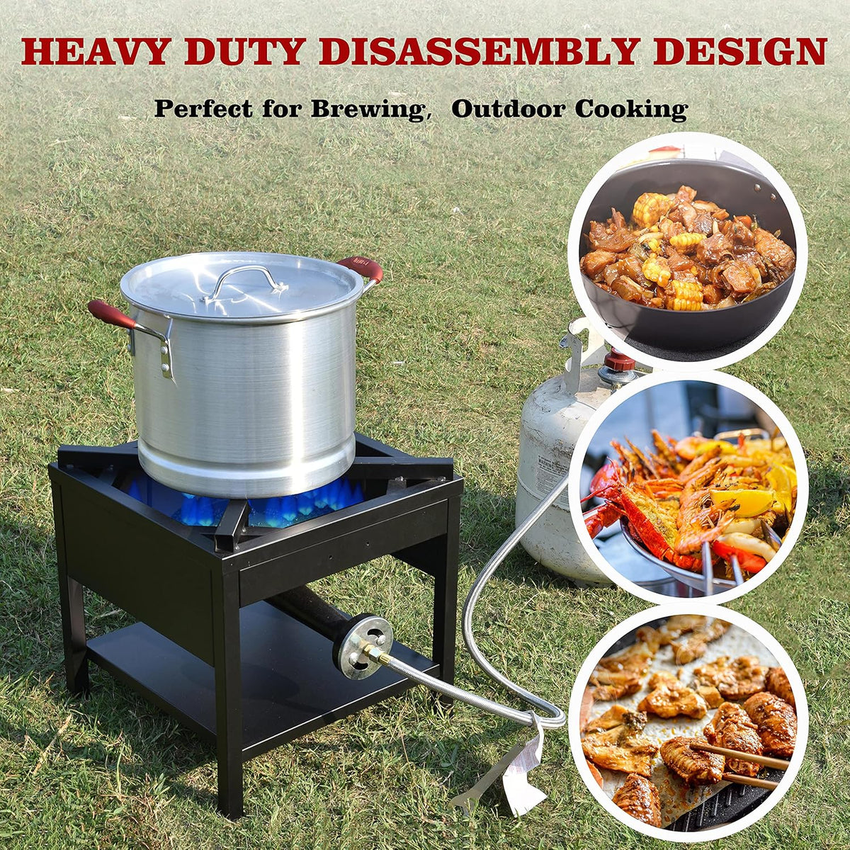 Cast Iron Propane Burner with Adjustable Regulator & Steel Braided Hose D79056