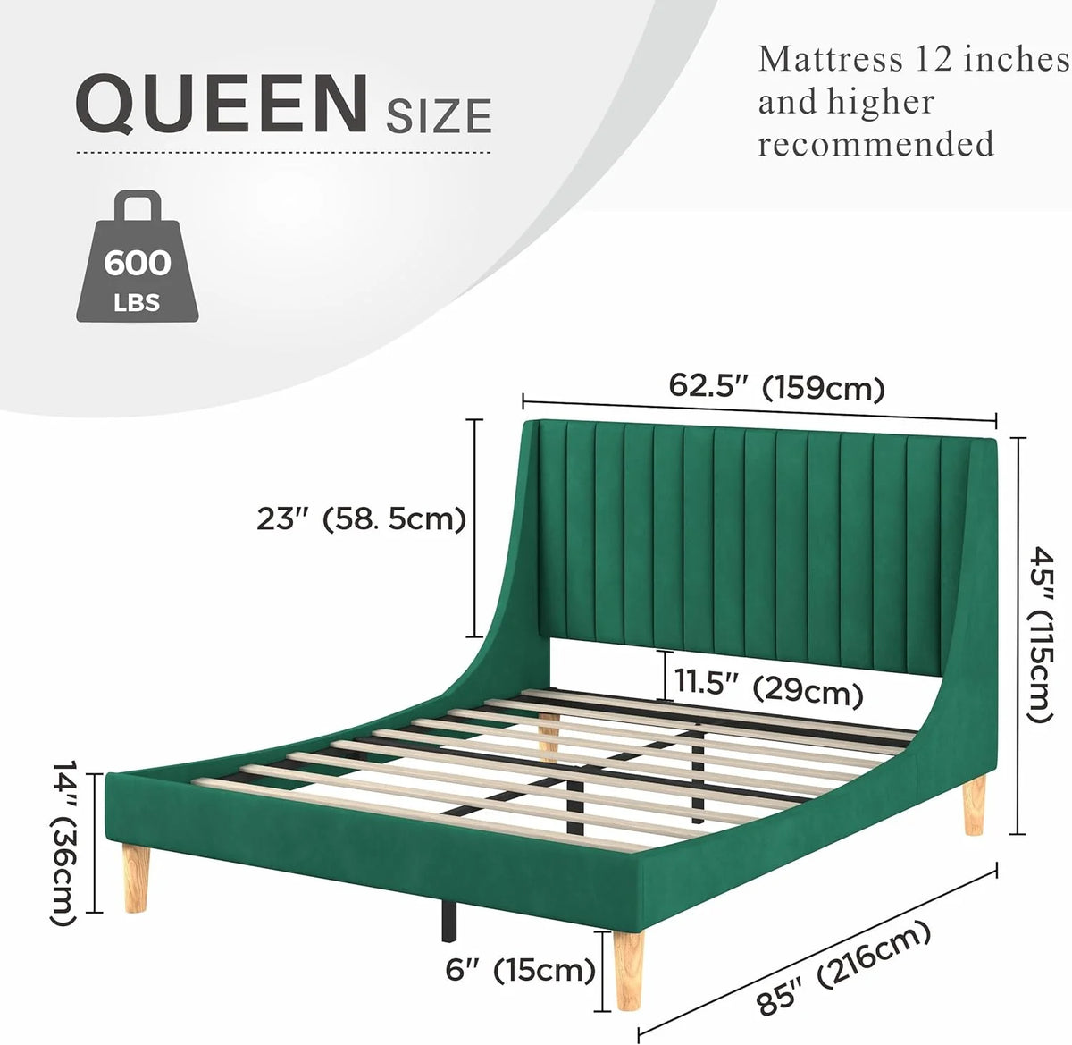Queen Size Green Velvet Platform Bed Frame L648034